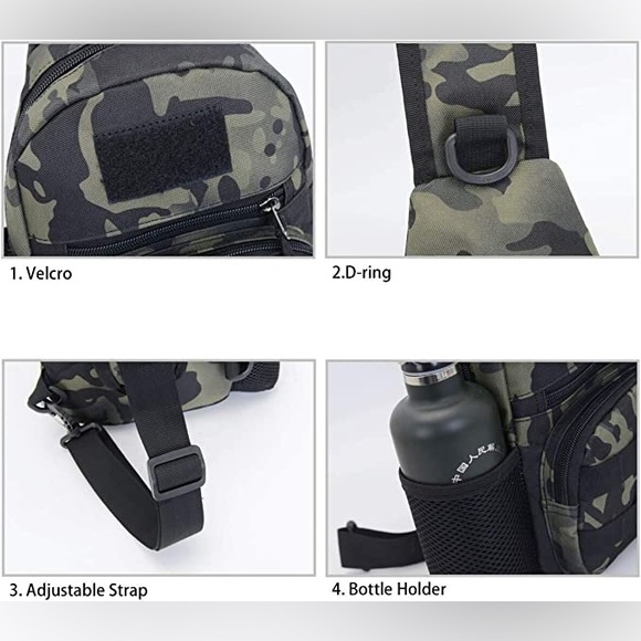 BraveHawk OUTDOORS Sling Chest Bag, 900D Nylon Oxford Portable Tactical - Picture 7 of 7